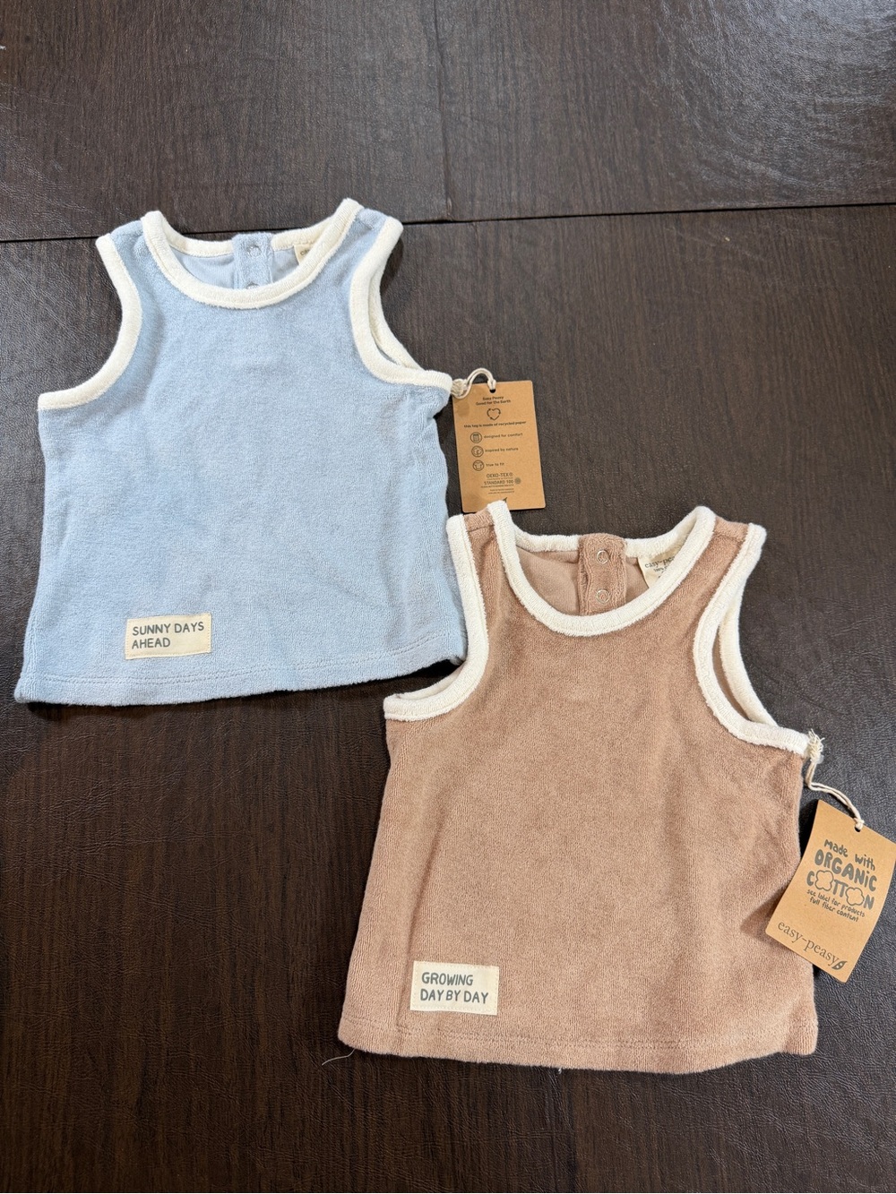 Easy Peasy Organic Cotton Kids Tank Tops - Blue & Brown Sz 12M